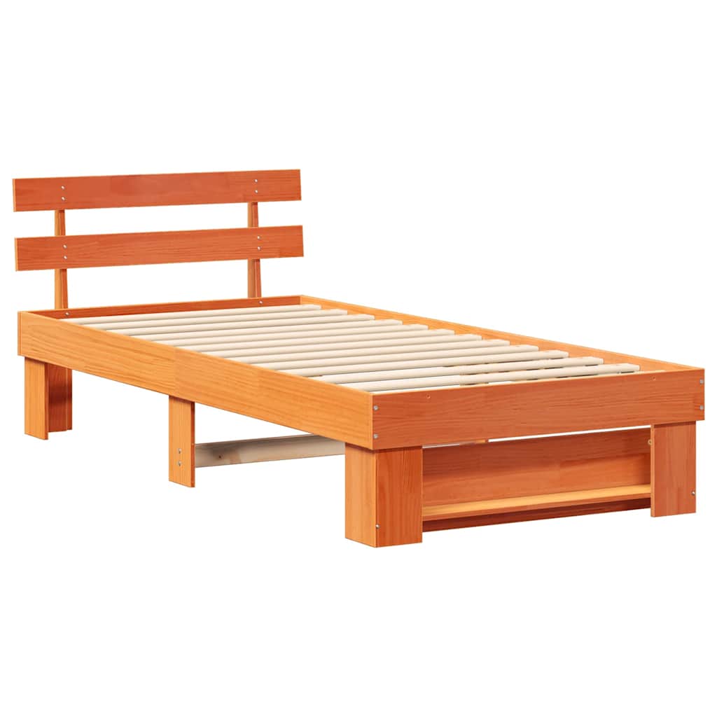Bed Frame with Headboard Wax brown 90 x 200 cm Solid pine wood